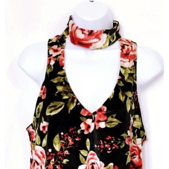 Show Me Your Mumu Friday Choker Dress Velvet Floral Black Red M NWT - Picture 5 of 8